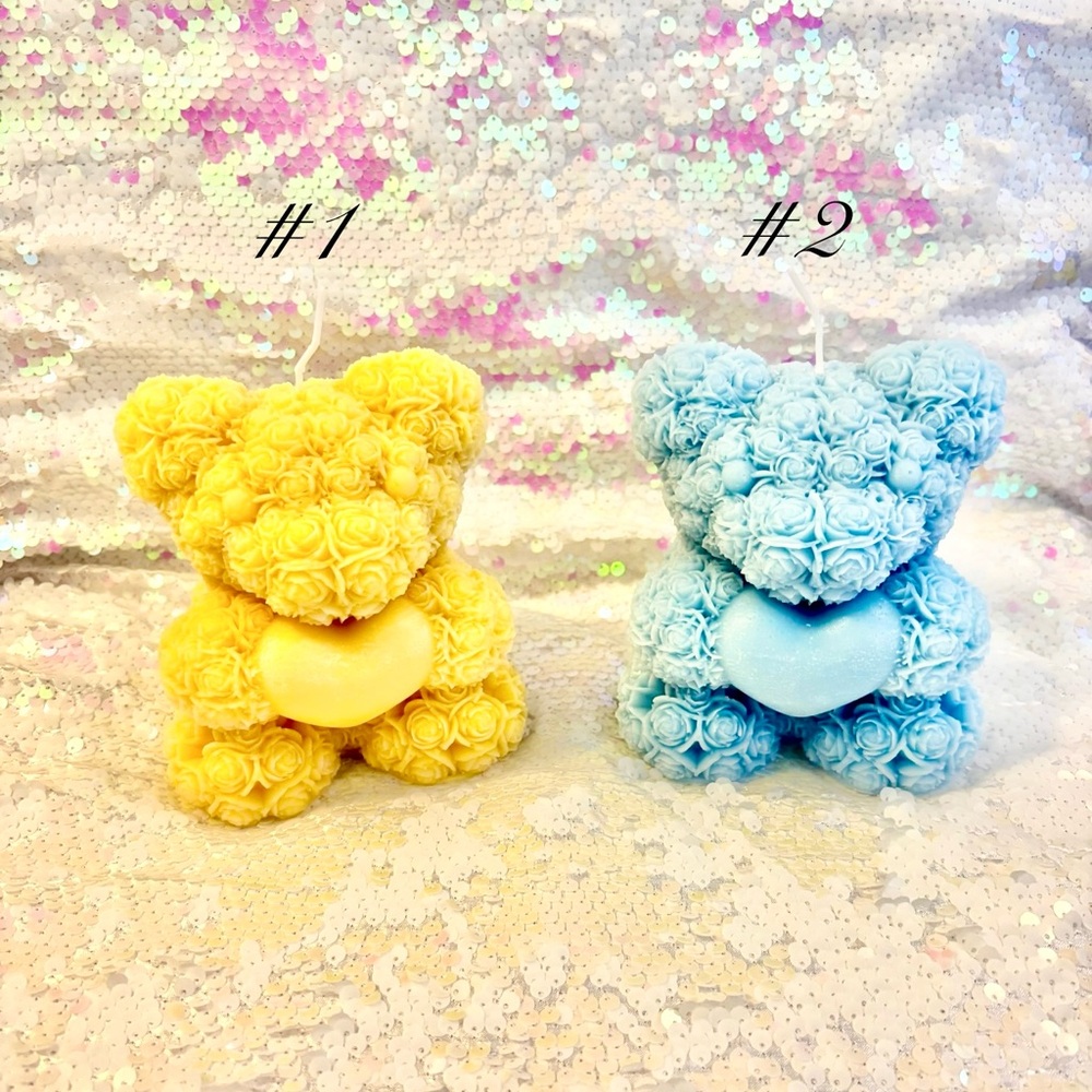 Yellow and Blue Rose Bear Candles